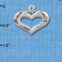 C2712 - Heart with 3 AB Crystals - Friends, Family, Love - Silver Charm